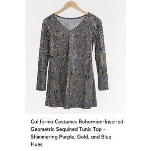 California Costume 70's, hippie, disco, shiny, top, shirt, blouse XL